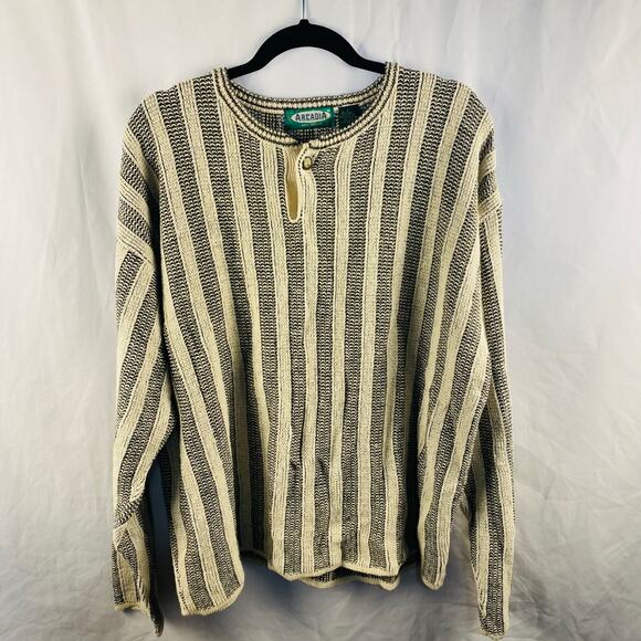Arcadia Rustic Simplicity Men's Cotton Blend Striped Sweater Large - Picture 1 of 5